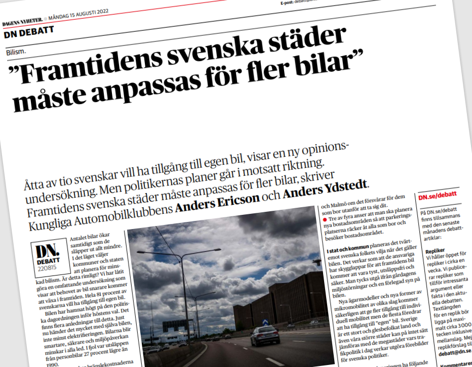 KAK på DN Debatt: ”Framtidens svenska städer måste anpassas för fler bilar”